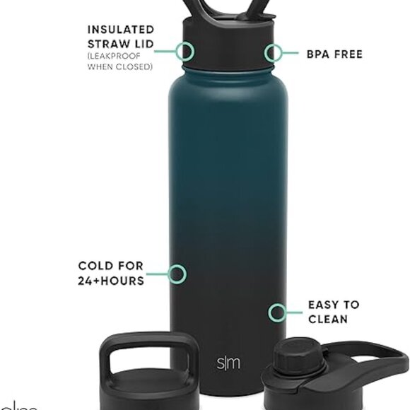 Water Bottle with Straw, Chug Lid and Handle | Insulated Stainless Steel | 40 OZ - Picture 3 of 9